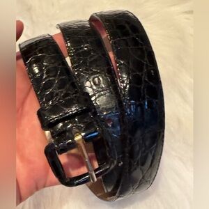 Vintage Saks Fifth Avenue Belt Genuine Caiman Crocodile Leather Black